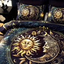 Axyaa Golden Sun Moon Planet Duvet Set - 1 Duvet Cover & 2 Pillowcases