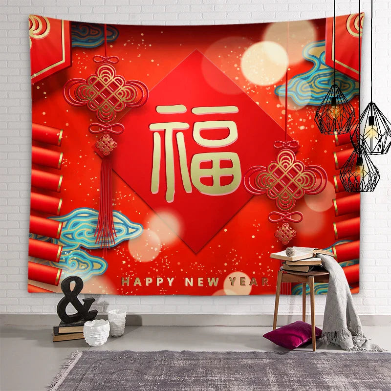 Axyaa Chinese New Year Tapestry Blessings Good Luck Spring Festival Decor