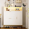 Axyaa Shoe Storage: 2 Flip Drawers, Side Cabinet, LED Light, Charging Station