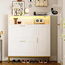 Axyaa Shoe Storage: 2 Flip Drawers, Side Cabinet, LED Light, Charging Station