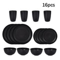 Axyaa 16pc Black PP Cutlery & Plate Set for Outdoor Camping and Parties