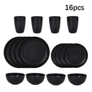 Axyaa 16pc Black PP Cutlery & Plate Set for Outdoor Camping and Parties