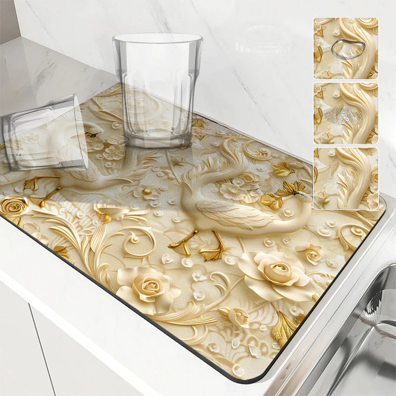 Axyaa Kitchen Absorbent Draining Mat - Quick Dry Dish Drying & Bathroom Pad