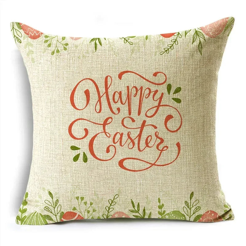 Axyaa Easter Pillowcase with Colored Eggs and Rabbit Print