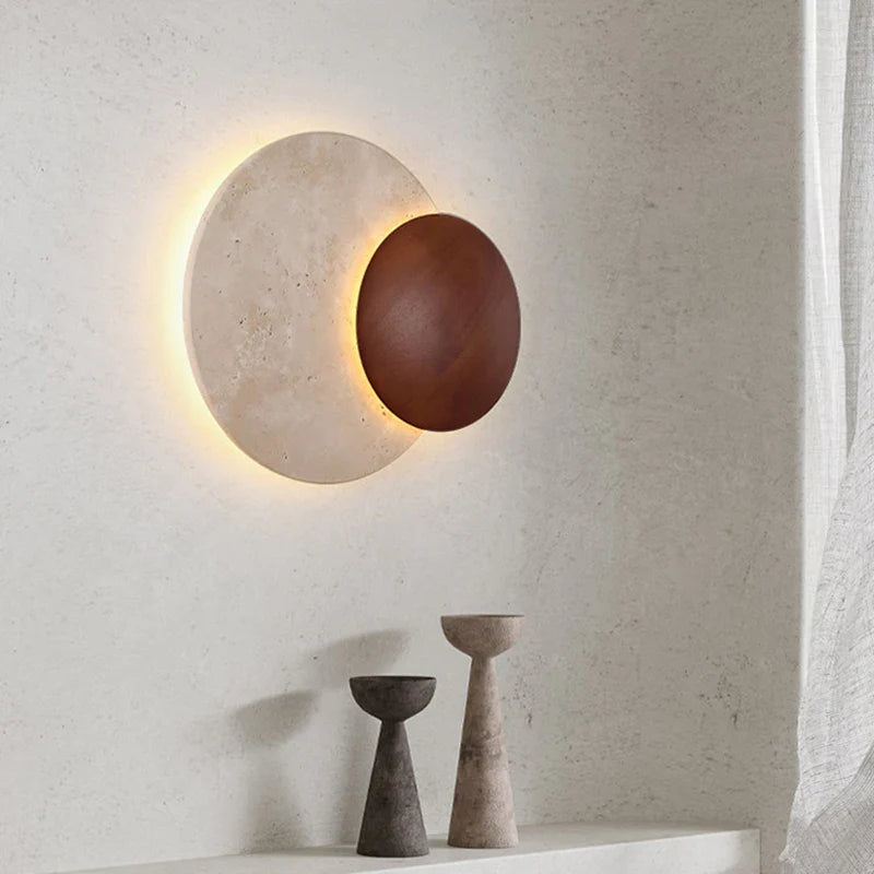 Art Deco LED Wall Lamp by Axyaa in Natural Stone Dark Wood, Dimmable for Indoor Spaces