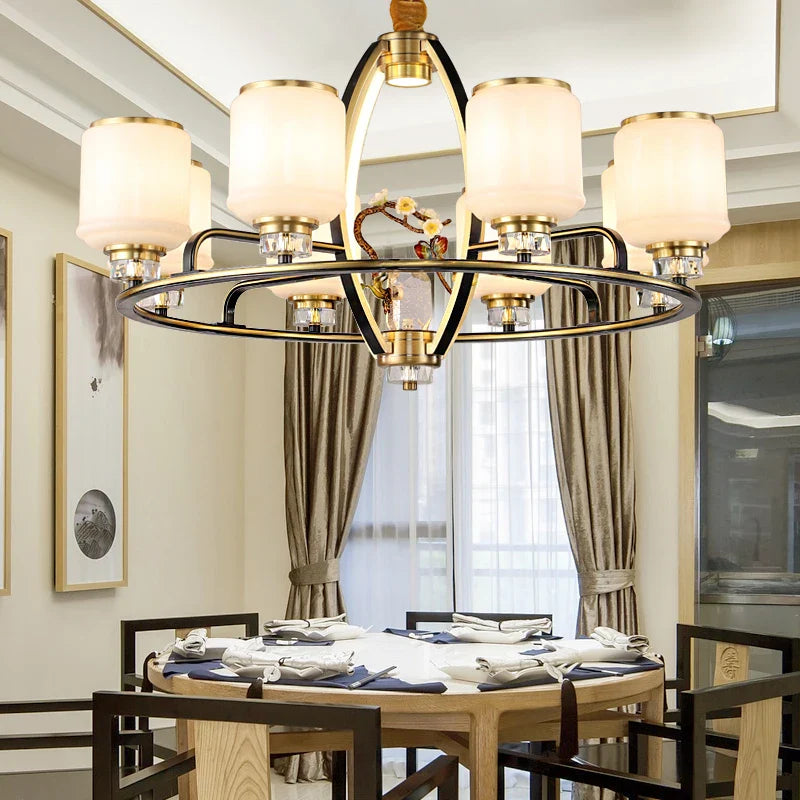 Axyaa Copper Jade Chandelier: Luxury Chinese Style Lighting for Home, Restaurant, and Villa