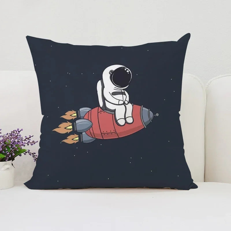 Axyaa Rocket Astronaut Cushion Cover 45*45 Home Decor Pillowcases