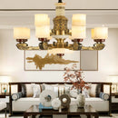 Axyaa Luxe Inlay Copper Chandelier with Marble Jade, Ideal for Living Room, Bedroom and Hall