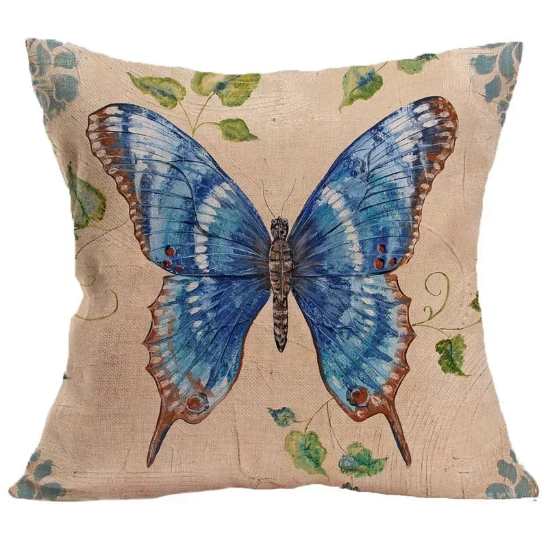 Axyaa Butterfly Pattern Linen Cushion Sleeve for Home Living Room Bedroom Sofa Car