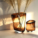 Axyaa Brown Glass Vase Hydroponics Plant Pot for Stylish Floral Arrangements