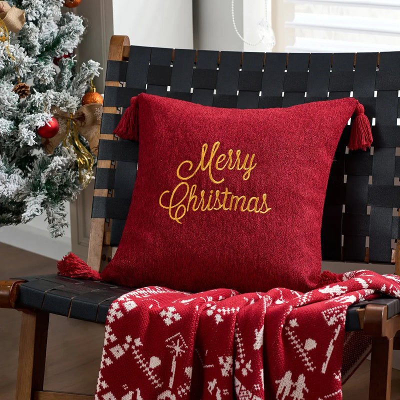 Axyaa Christmas Letter Pillow Cover Gold Holly Jolly Snowflake Soft Cushion Cover