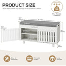 Axyaa Bamboo Storage Bench with Cushioned Seat, Double-Door Cabinet, 2-Tier Entryway Furniture