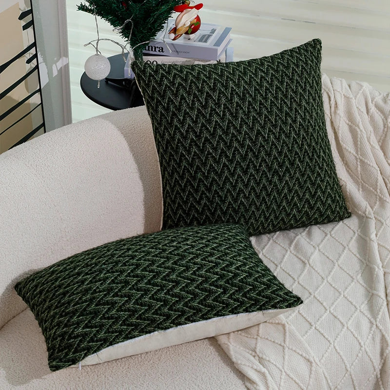 Axyaa Retro Green Wave Cushion Cover 45x45cm for Christmas Home Decoration