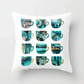 Teal Blue Flower Leaves Pattern Pillow Case for Home Decor by Axyaa