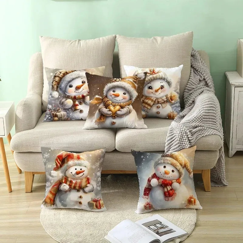 Axyaa Winter Snowman Pillowcase - Festive Sofa Decor & Gift