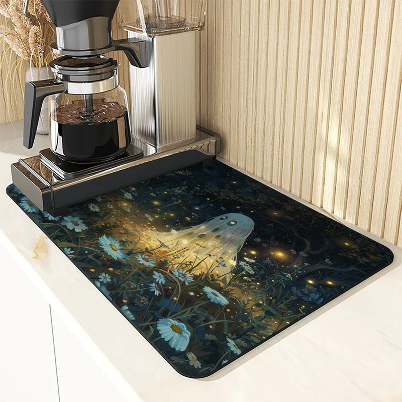 Axyaa Halloween Diatom Tableware Drain Mat for Kitchen Counter and Coffee Bar