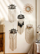 Lotus Macrame Crystal Shelf & Wooden Wall Shelves by Axyaa - Boho Floating Decor