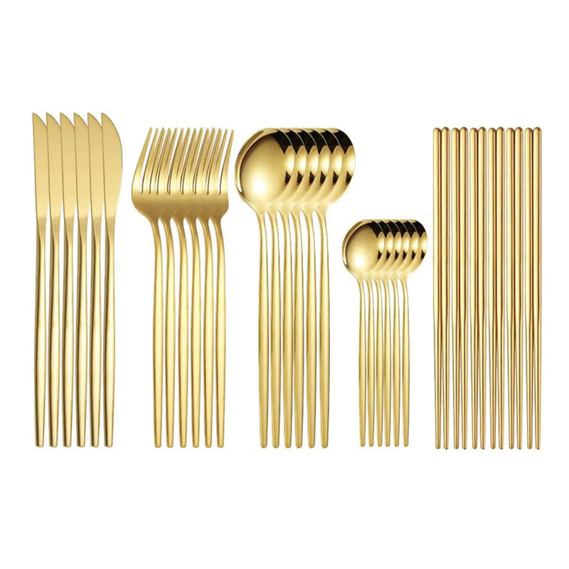 Axyaa 6pcs/30pcs Golden Stainless Steel Cutlery Set