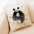 Axyaa Panda Linen Pillowcase 45*45cm - Office Sofa Decor Sans Car Cushion Cover