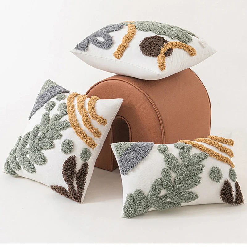 Axyaa Tufted Leaf Plush Cushion Cover for Living Room Sofa