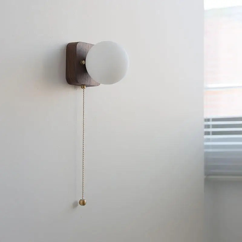 Axyaa Walnut Wood Glass Wall Lamp - Spherical Indoor Light for Living Room, Bathroom & Stairs