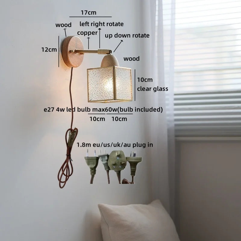 Axyaa Clear Glass LED Wall Light with Pull Wire Switch