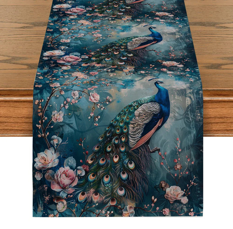 Axyaa Peacock Plant Table Runner: Elegant Dining and Wedding Decor