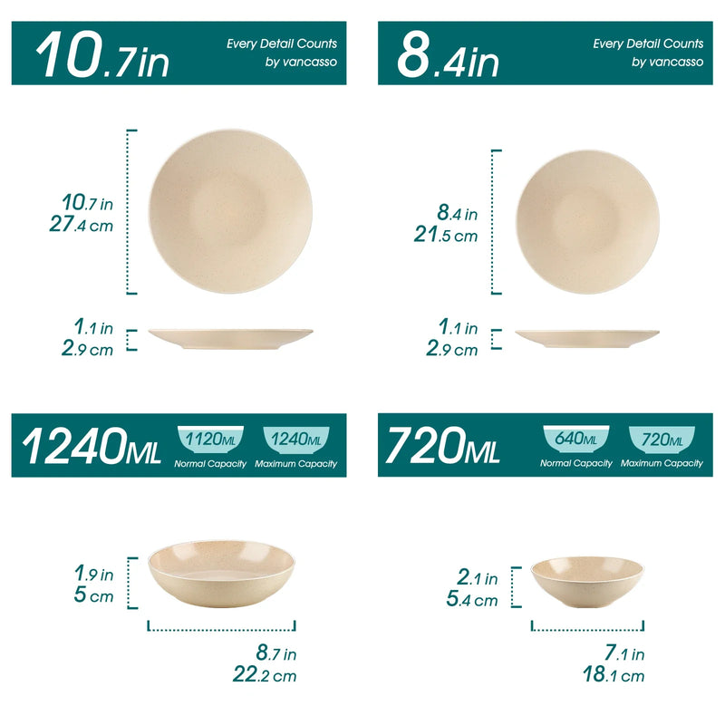Axya Stoneware Tableware Set for 4/8/12 | Dinner/Dessert/Soup Plate Bowl Service
