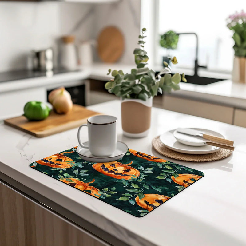 Axyaa Halloween Head Kitchen Absorbent Mat - Antiskid & Quick Dry Dish Drying Mat