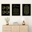 Axyaa Ayat Al Kursi Islamic Calligraphy Poster Black Gold Painting Wall Art Home Decor