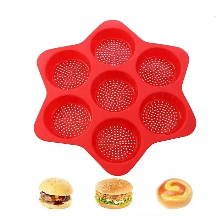 Axyaa 6-Hole Silicone Hamburger Mold for Oven Baking and Bread Making