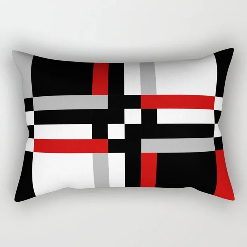 Axyaa Patchwork Stripe Polyester Cushion Cover, Classic Black Red Series, Geometric Design