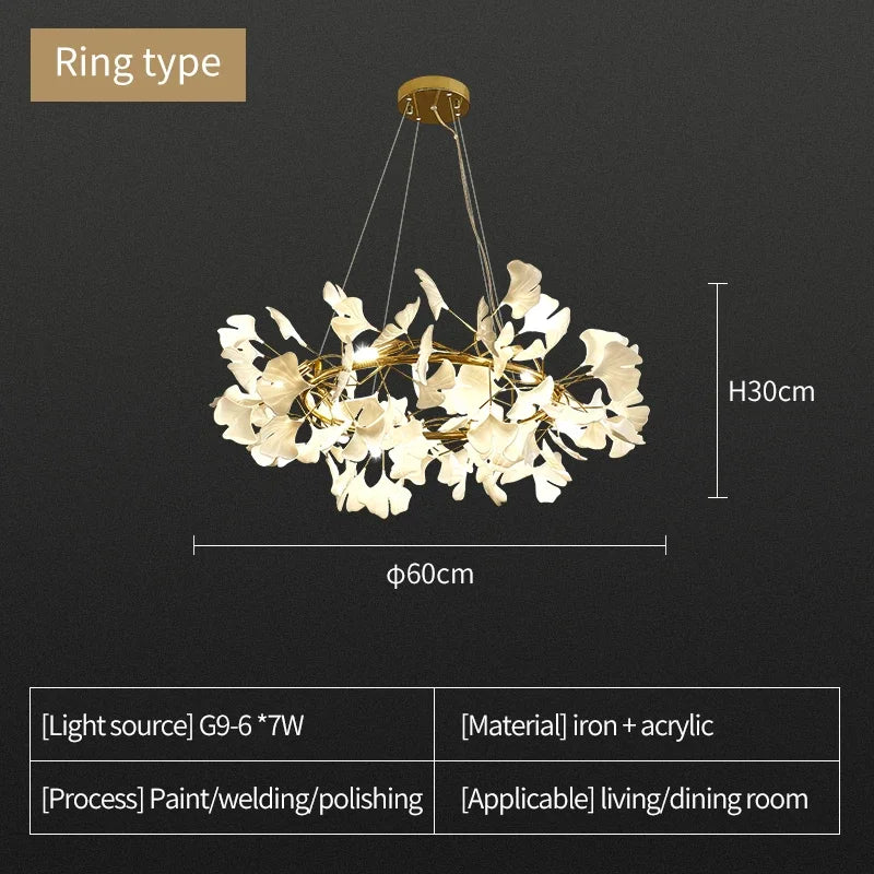 Axyaa Nordic Ginkgo Leaf LED Chandelier for Modern Interior Lighting