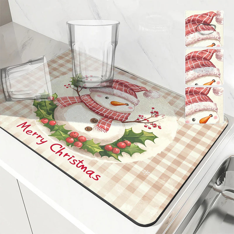 Axyaa Christmas Kitchen Draining Mat: Super Absorbent & Quick Dry Dish Drying Mat