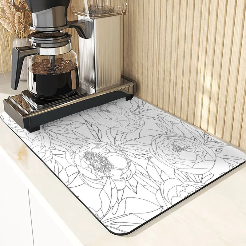 Axyaa Floral Silicone Coasters Set: Non-Slip Kitchen Mats, Flowers Pattern Diatomaceous Earth Placemat