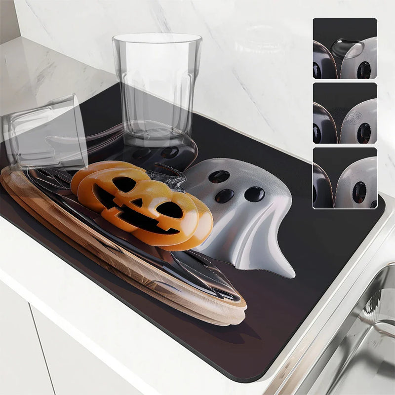 Halloween Pumpkin Head Ghost Absorbent Drying Mat by Axyaa