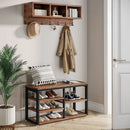 Axyaa Industrial Coat Rack Shoe Bench Set with Storage Cubbies