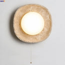 Axyaa Vintage Wabi Sabi LED Wall Lamp Yellow Travertine Pull Chain Switch