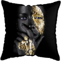 Axyaa Black Gold African Lady Woman Art Deco Pillowcase