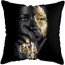 Axyaa Black Gold African Lady Woman Art Deco Pillowcase