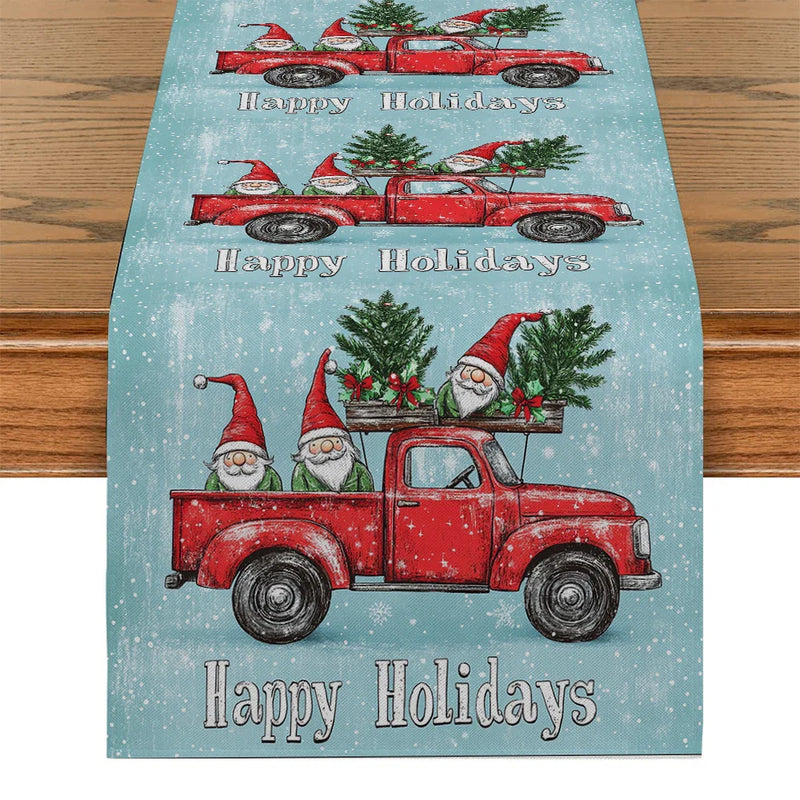Axyaa Christmas Pickup Truck Pygmy Fir Snowflake Table Runner