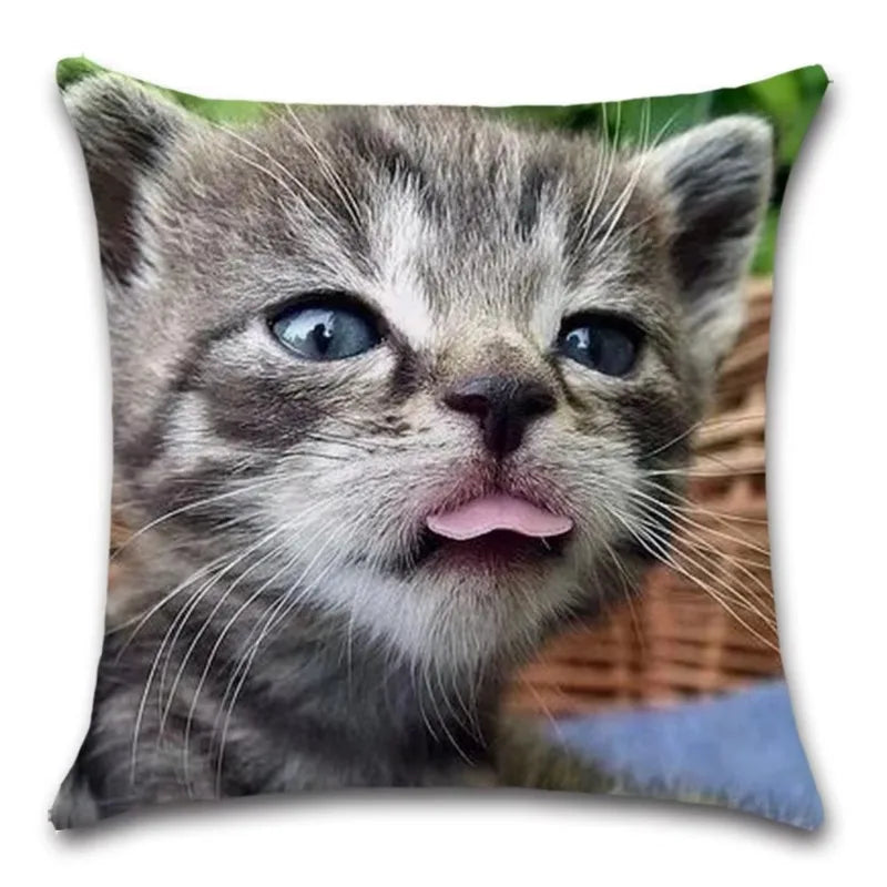 Axyaa Cat Tongue Out Decor Cushion Cover – Polyester Throw Pillow for Home Sofa Seat