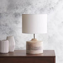 Axyaa Wood Table Lamps with LED, Linen Lampshade for Living Room, Office, and Bedroom