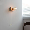 Axyaa Vintage LED Wall Sconce Lamp with Wood Base for Bedside Interior Lighting