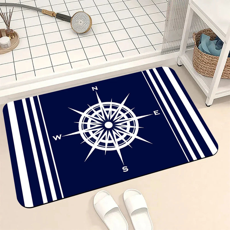 Axyaa Blue Emblem Pattern Diatom Mud Floor Mat: Super Non-Slip & Absorbent