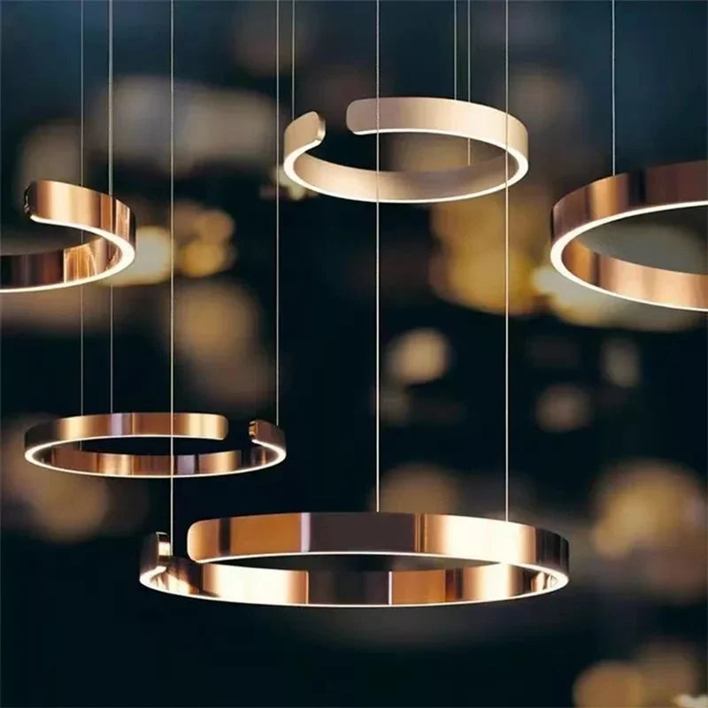 Axyaa Stainless Steel Semicircle Chandelier for Modern Living Room, Bedroom, and Dining
