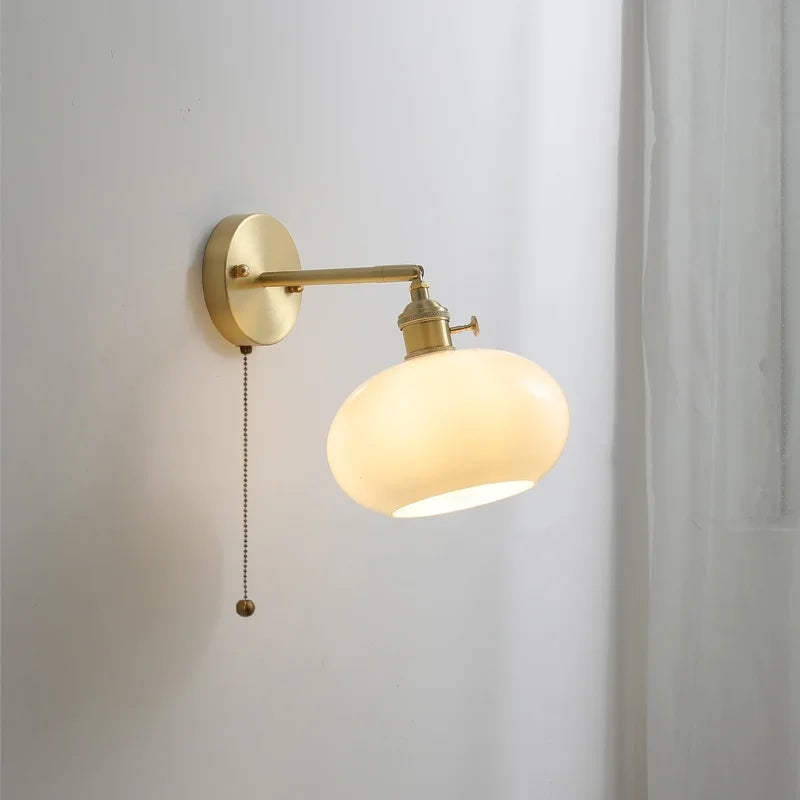 Axyaa Copper Glass LED Wall Lamps Pull Chain Switch Modern Stair Light Fixtures