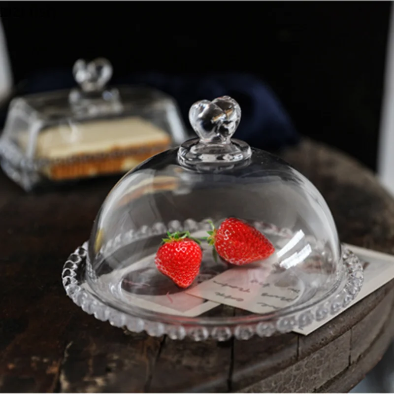 Axya Glass Cake Tray with Cover and Stand Butter Dish Dessert Plate Display Tray