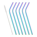 Axyaa Rainbow Stainless Steel Drinking Straws, 6pcs Bent Tube Set