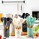 Axyaa Silicone Kitchen Utensils Set - Non-Stick Heat Resistant Tongs, Spatula, Spoon, Oil Brush